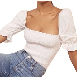 Reformation smocked linen puff sleeve top
